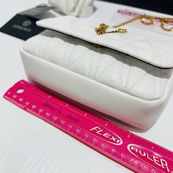 NWT Versace Virtus Mini White Quilted Leather Crossbody Bag with Gold Chain - Picture 9 of 15